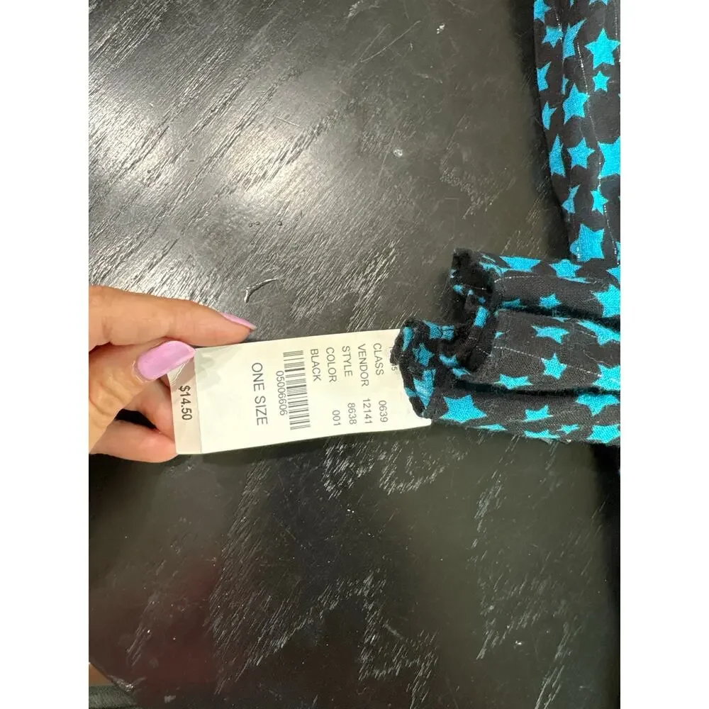 Y2K- Blue Stars Black Silver Metallic- Neck Scarf- 66x16